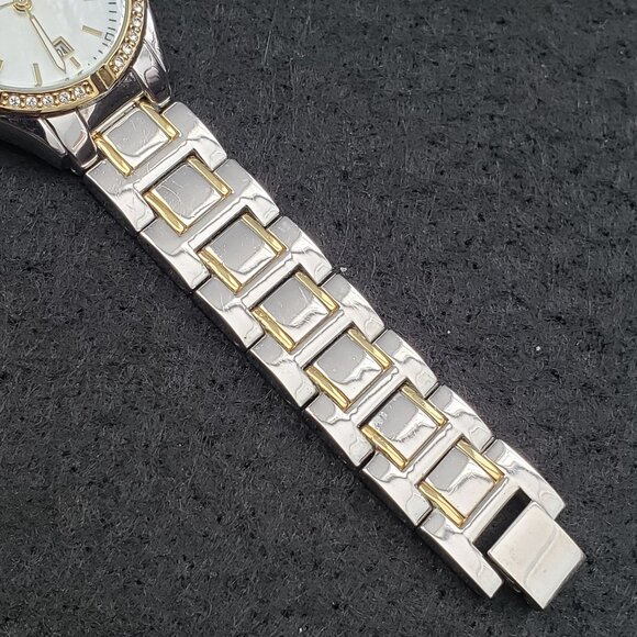 Armitron Womens Silver-Tone Watch Gold Crystal Accents Mother Pearl Dial Working - Picture 9 of 13